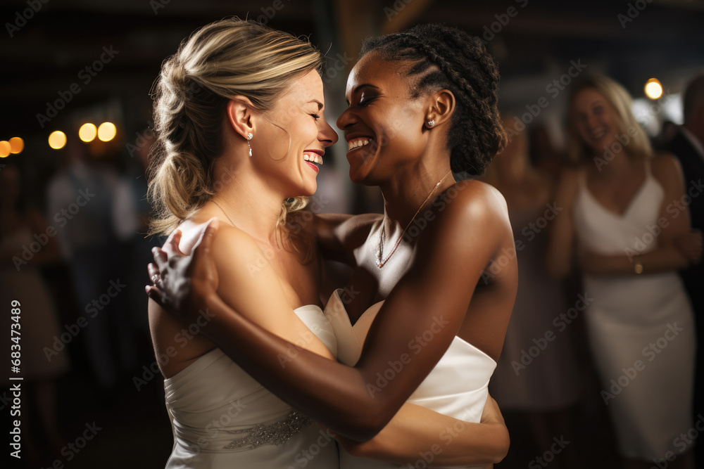 Multiracial Lesbian Couple Shares Dance At Wedding