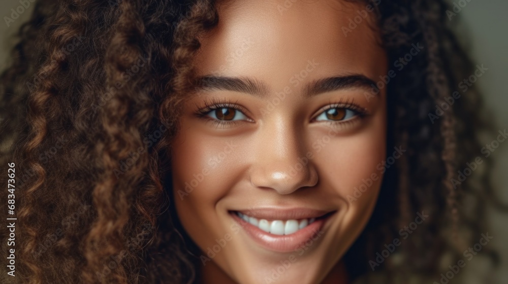 A portrait of a joyous girl, standing against a studio background, her eyes sparkling with happiness. A portrait of a joyous girl, standing against a studio background, her eyes sparkling with happiness.