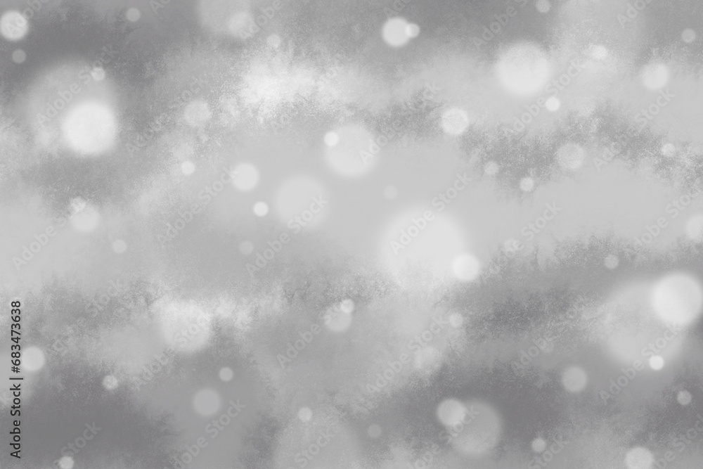 Gray watercolor abstract background with snow falling. Horizontal.