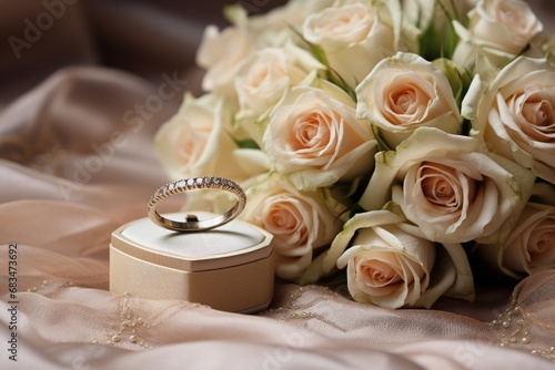 Beautiful wedding bouquet and wedding rings