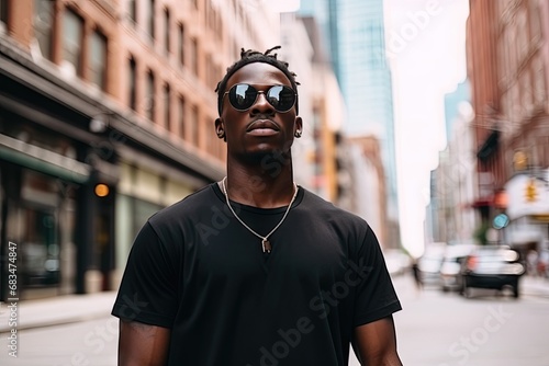 black man in sunglasses in the city © KirKam