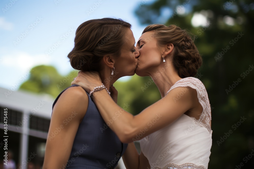 Two Brides Sharing Kiss At Their Samesex Wedding. Сoncept Same-Sex Wedding, Lgbtq+ Love, Two Brides, Love Is Love, Wedding Kiss
