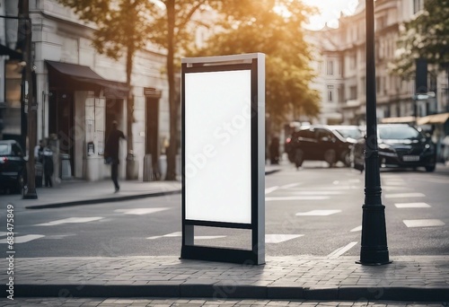 Mockup vertical advertising billboard stand in the street Blank white street billboard poster lightbox stand in the city