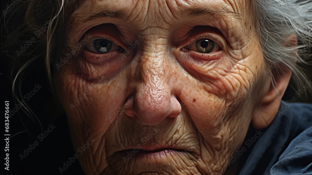An old woman in tunic looking at viewer An old woman in tunic looking at viewer