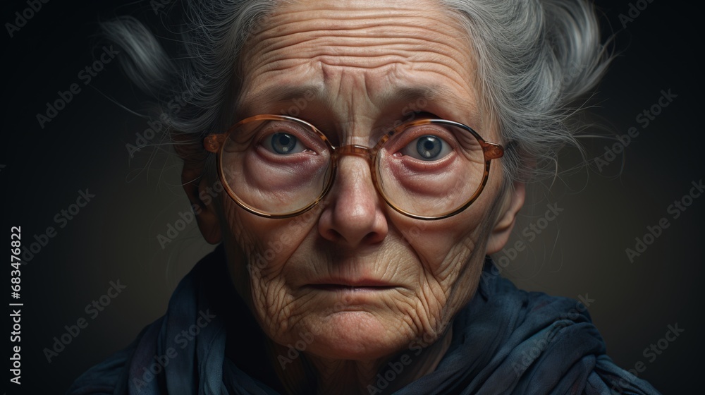 An old woman in tunic looking at viewer An old woman in tunic looking at viewer