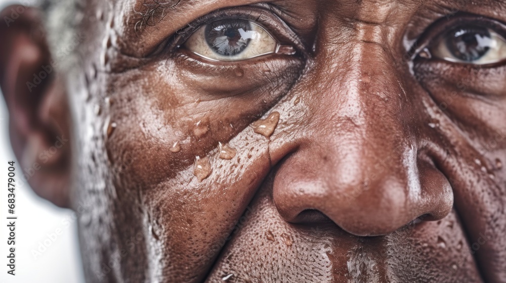 Emotional closeup of a man's crying eyes in a studio. Emotional closeup of a man's crying eyes in a studio.