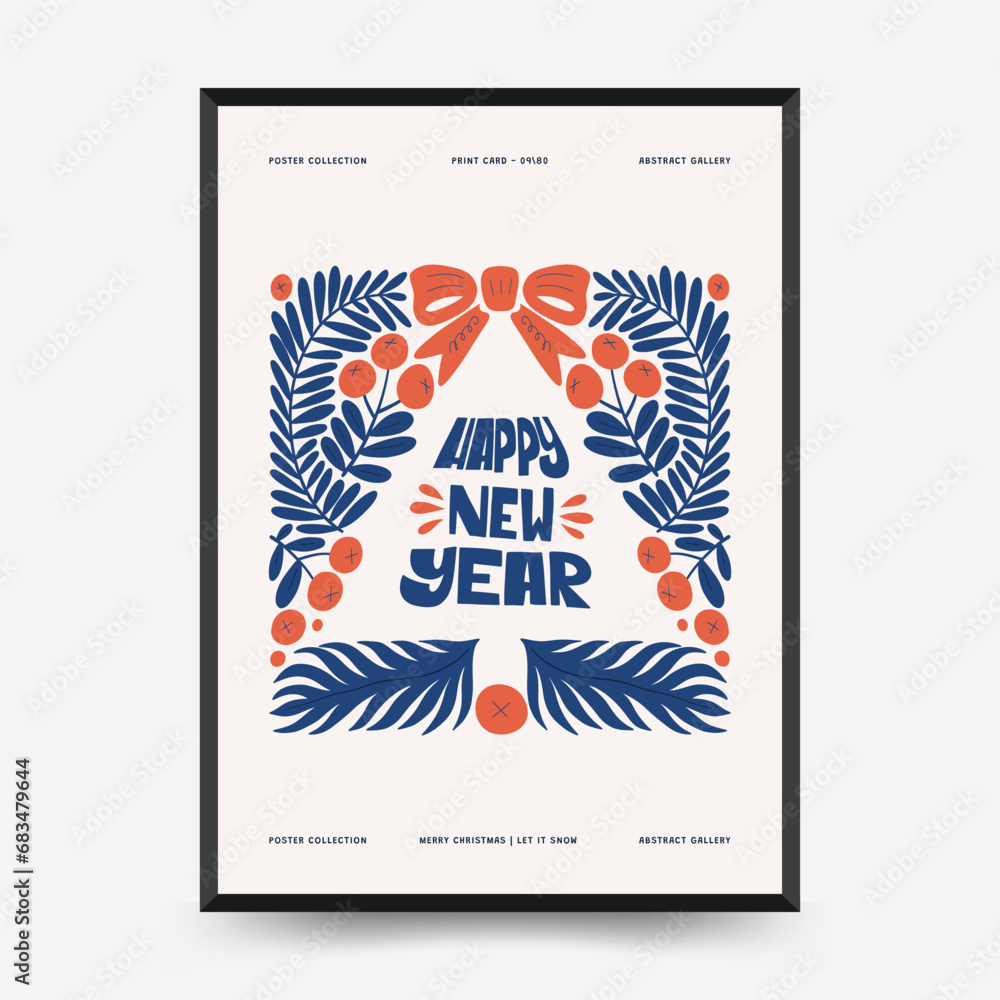 Merry Christmas and Happy New Year vertical flyer or poster template. Modern trendy Matisse minimal style. Hand drawn design for wallpaper, wall decor, print, postcard, cover, template, banner. Merry Christmas and Happy New Year vertical flyer or poster template. Modern trendy Matisse minimal style. Hand drawn design for wallpaper, wall decor, print, postcard, cover, template, banner.