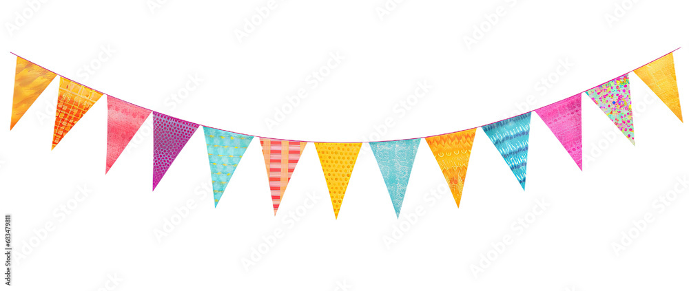 Obraz premium Colorful party pennant triangles. Isolated on Transparent background.
