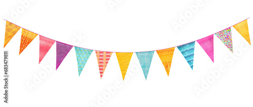 Colorful party pennant triangles. Isolated on Transparent background.