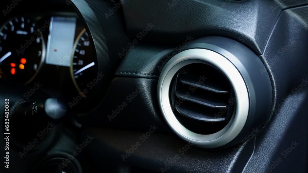 Car dashboard with air conditioning system interior car automobile, transportation and vehicle concept, close up.