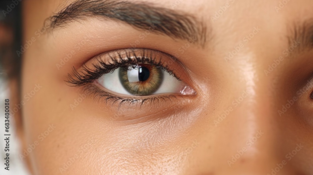 Fototapeta premium Young woman standing in a studio, smiling with happiness, close-up.
