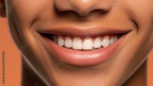 Teenager radiates joy, revealing perfect white teeth in the studio.