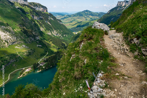 Wonderful hike in the Alpstein mountains in Appenzellerland Switzerland photo