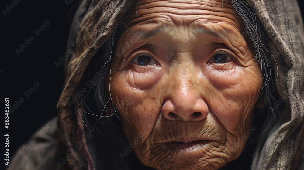 An asian old woman looking at the viewer An asian old woman looking at the viewer