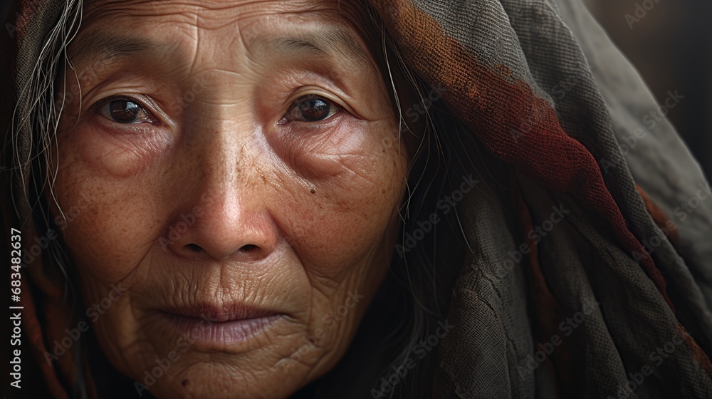 An asian old woman looking at the viewer An asian old woman looking at the viewer