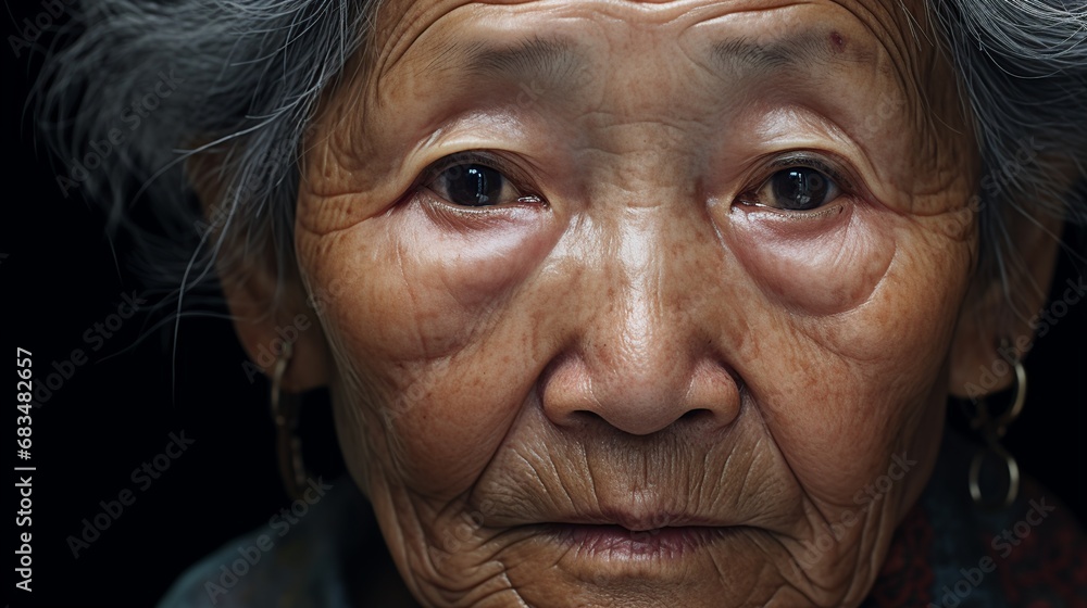 An asian old woman looking at the viewer An asian old woman looking at the viewer