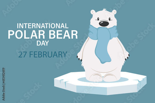 International polar bear day, banner. Cute polar bear and text. Greeting card, poster, vector