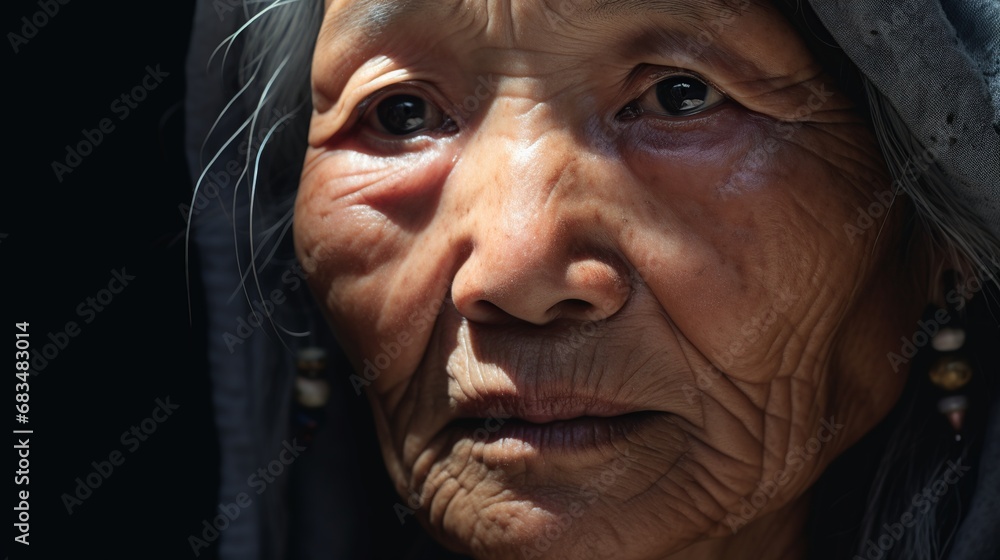 An asian old woman looking at the viewer An asian old woman looking at the viewer
