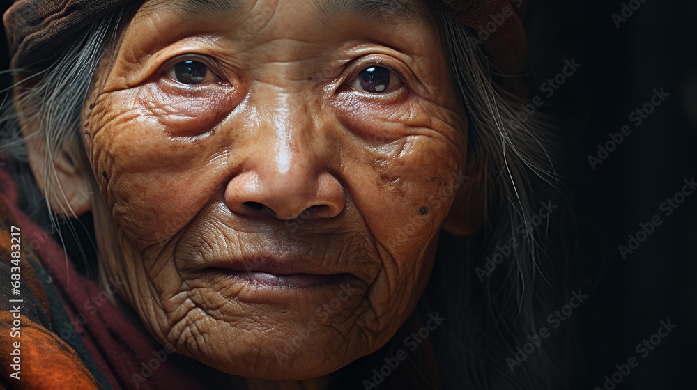 An asian old woman looking at the viewer An asian old woman looking at the viewer