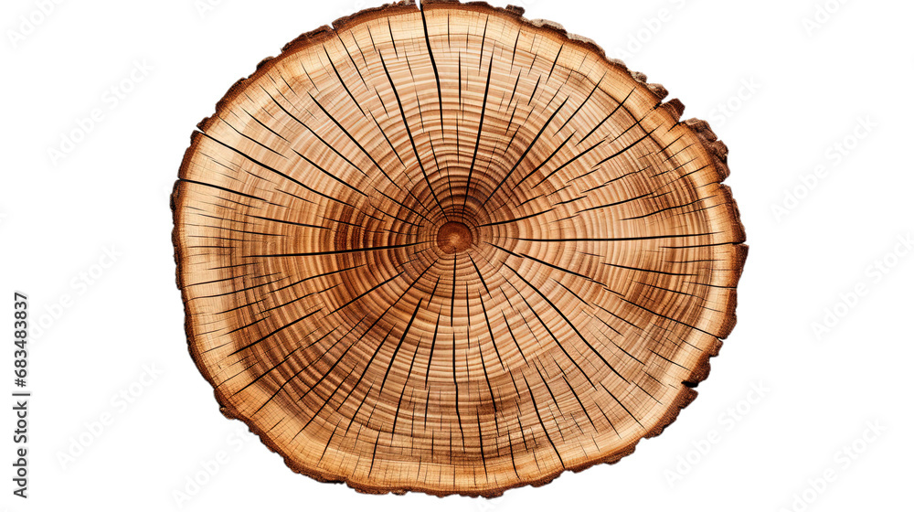 Topview Slice Tree Trunk. Isolated on Transparent background.