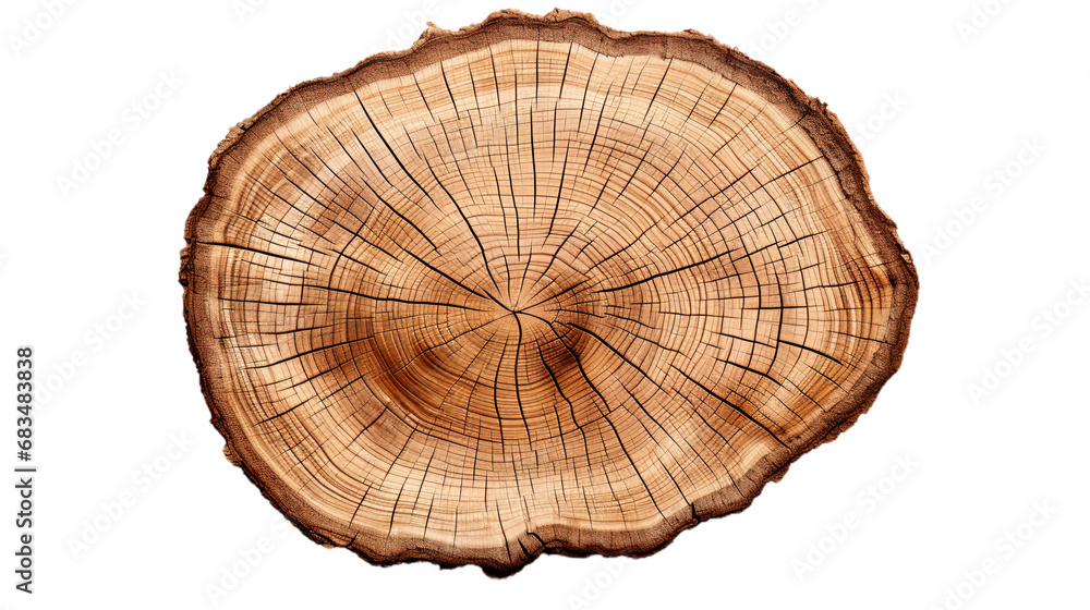 Obraz premium Topview Slice Tree Trunk. Isolated on Transparent background.