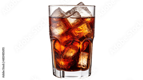 Cola with ice cubes in glass. Isolated on Transparent background.