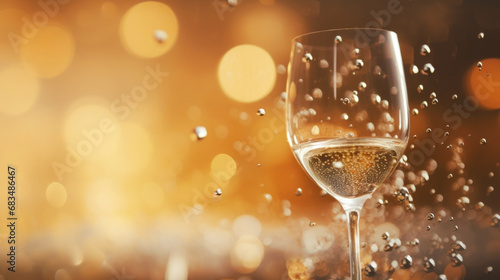 Closeup of raindrops dancing and splashing on the surface of a champagne glass  adding an element of playfulness to the scene.