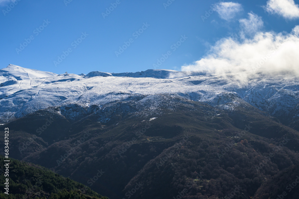 sierra nevada, snowy mountains,  village ski resort Granada