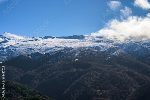 sierra nevada, snowy mountains,  village ski resort Granada