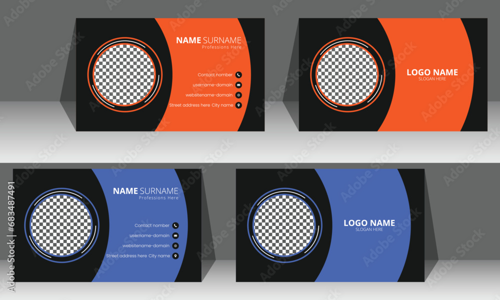 Simple corporate visiting card design template blue & orange color available