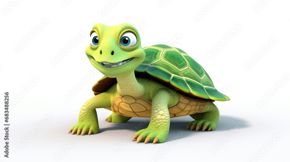 Fototapeta premium a cartoon turtle with big eyes and a smile on it's face, sitting on a white surface with a white background.