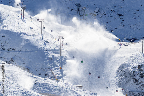 ski resort artificial snow slopes using snow cannons