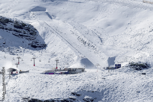 snowboard slope in sierra nevada ski resort, europe