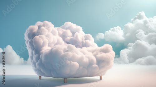 Chair Made Of Clouds, Cloud Chair In The Sky. Dreamy Cloud-Shaped Chair for Tranquil Spaces And Relaxation