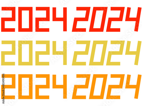 『2024』超シンプル長方形数字セット赤
