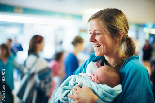 Joyful New Mother Holding Newborn