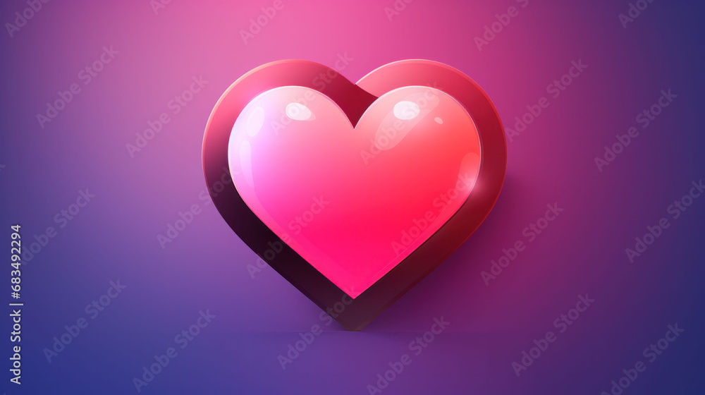 A bright pink heart shines against a purple backdrop, symbolizing the tunes of a Valentine's Day music playlist.