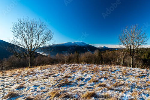 Moravskoslezske Beskydy from Butoranka bellow Lysa hora hill during early winter