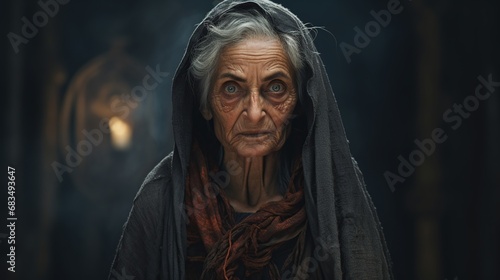 An old mysterious magician witch in a dark place
