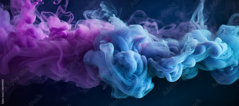 Purple blue fog cloud hanging in the air, creating a colorful smoke effect. Enveloping and mysterious atmosphere that adds a touch of magic.