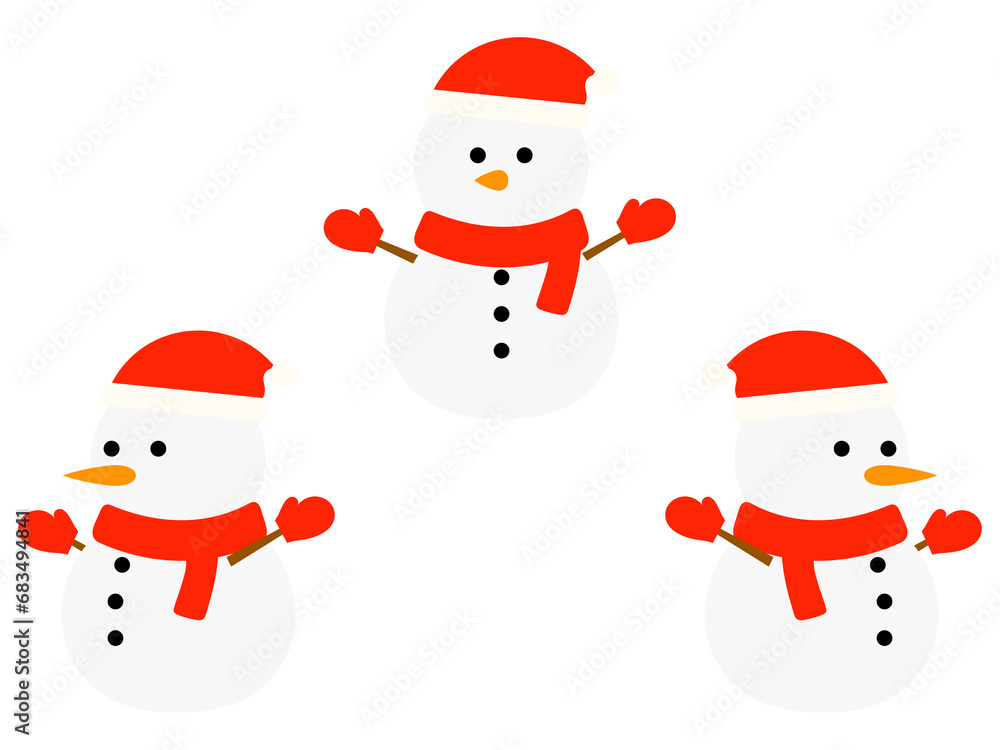 フラットサンタ帽雪だるまアイコンセットD