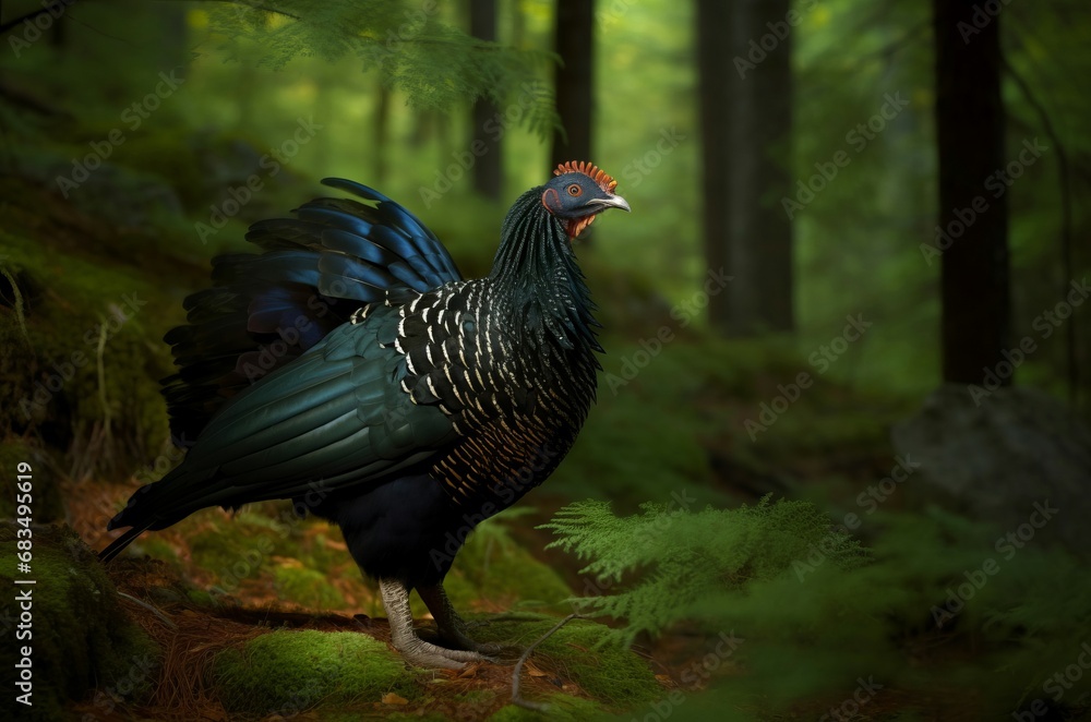 Capercaillie tetrao forest. Nature bird wildlife cock wood. Generate Ai Capercaillie tetrao forest. Nature bird wildlife cock wood. Generate Ai