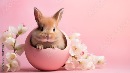 .Easter bunny in an egg. Easter holiday concept.