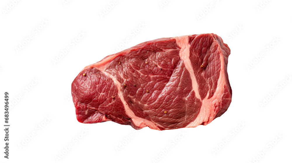Top view sliced raw delicious beef steak. Isolated on Transparent background.