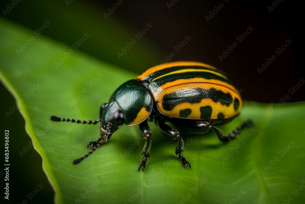Colorado beetle on green leaf. Insect animal striped damage bug. Generate Ai Colorado beetle on green leaf. Insect animal striped damage bug. Generate Ai