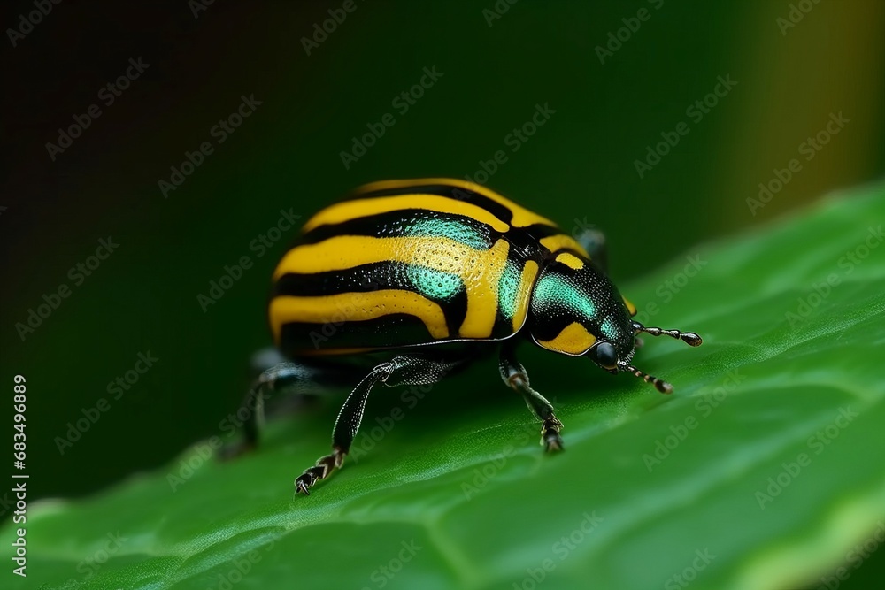 Colorado beetle on green leaf nature. Plant vermin bug nature pest. Generate Ai Colorado beetle on green leaf nature. Plant vermin bug nature pest. Generate Ai