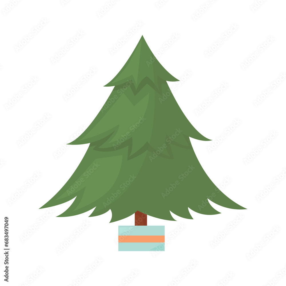 Green fir tree in a pot. Cute cartoon flat vector illustration isolated on white background Green fir tree in a pot. Cute cartoon flat vector illustration isolated on white background