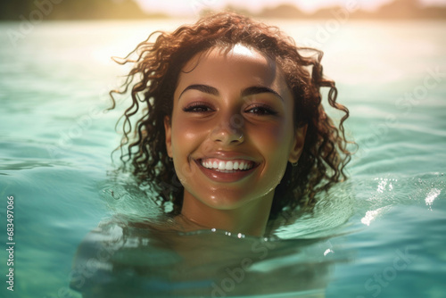Young smiling woman in the water on the Caribbean coast © Veniamin Kraskov