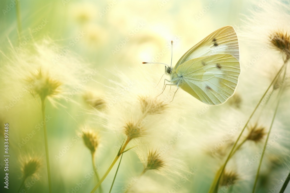 Naklejka premium Butterfly on a Pastel color flower and a blurry Background