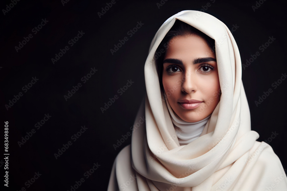 An Arab woman portrait on solid black background. ai generative An Arab woman portrait on solid black background. ai generative
